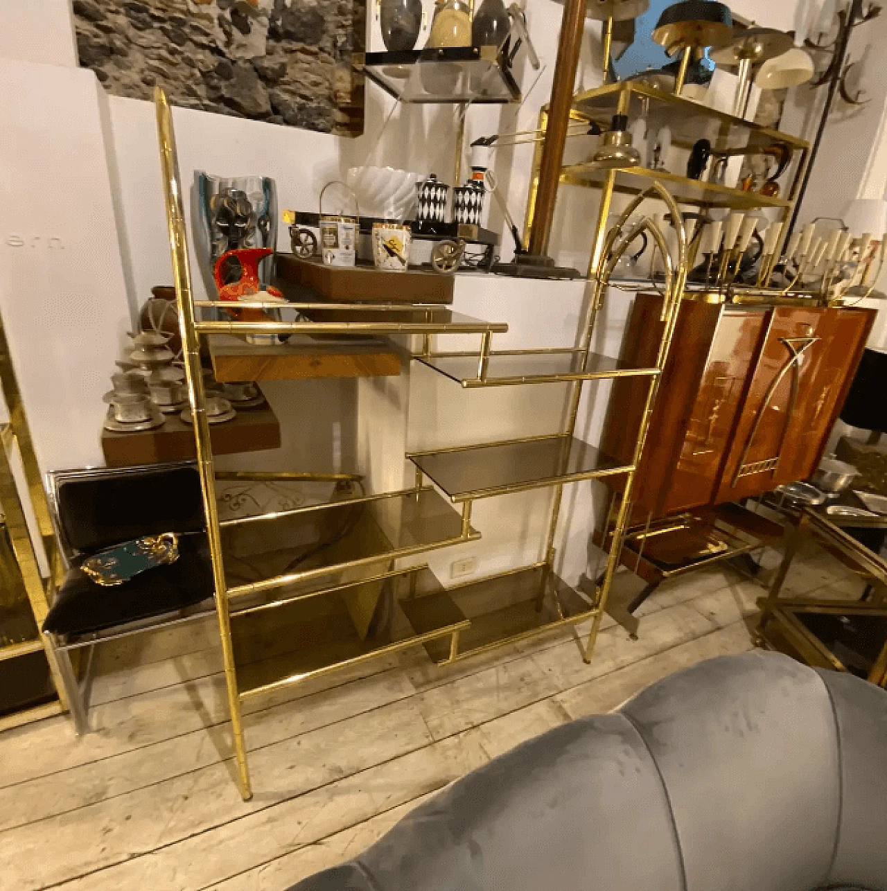 Brass and smoked glass bookcase, 1960s 3