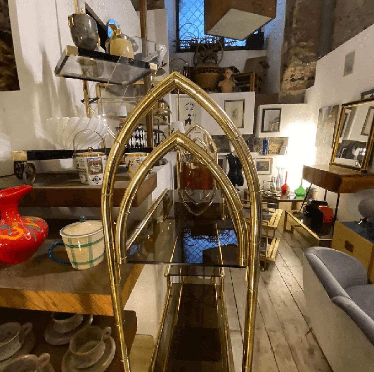 Brass and smoked glass bookcase, 1960s 6