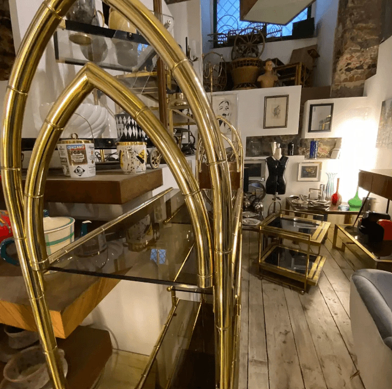 Brass and smoked glass bookcase, 1960s 7