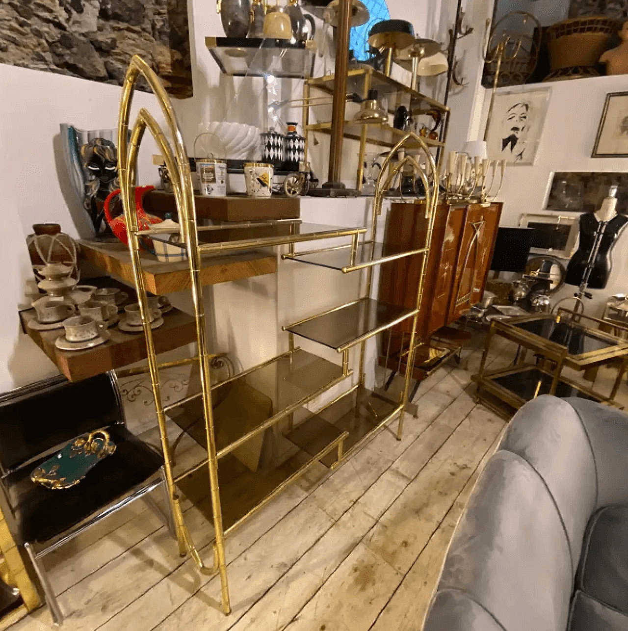 Brass and smoked glass bookcase, 1960s 8