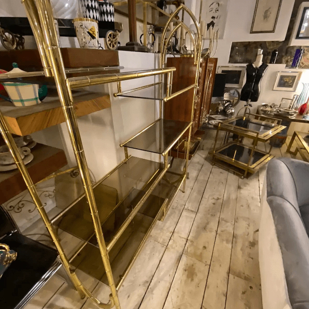 Brass and smoked glass bookcase, 1960s 10