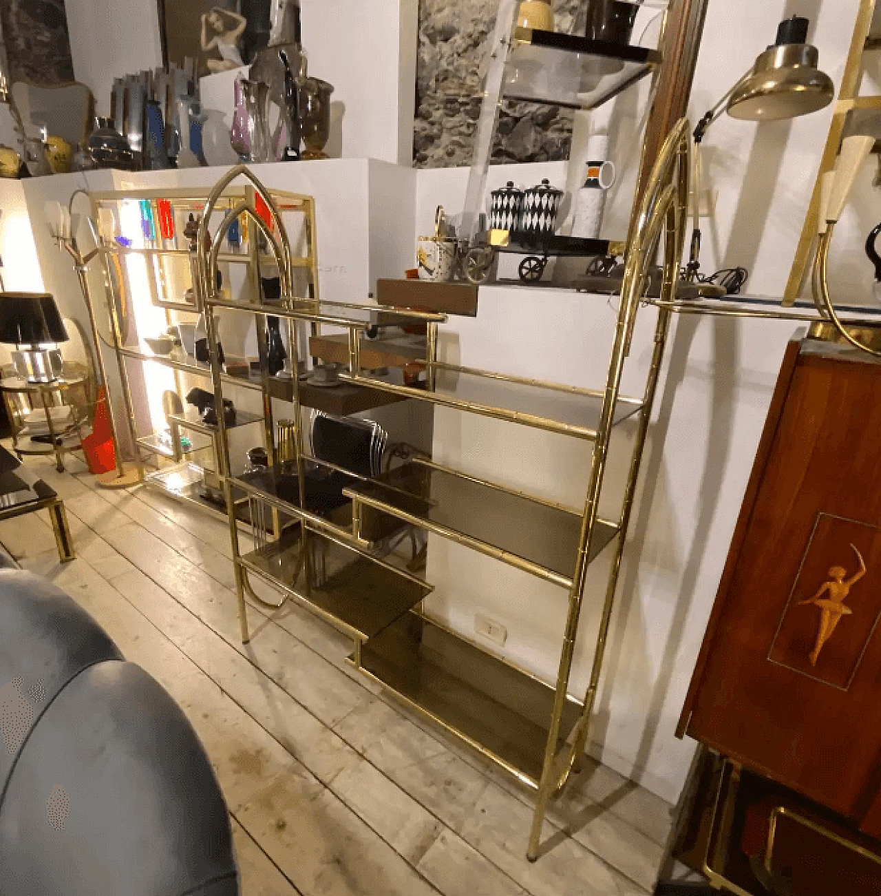 Brass and smoked glass bookcase, 1960s 11