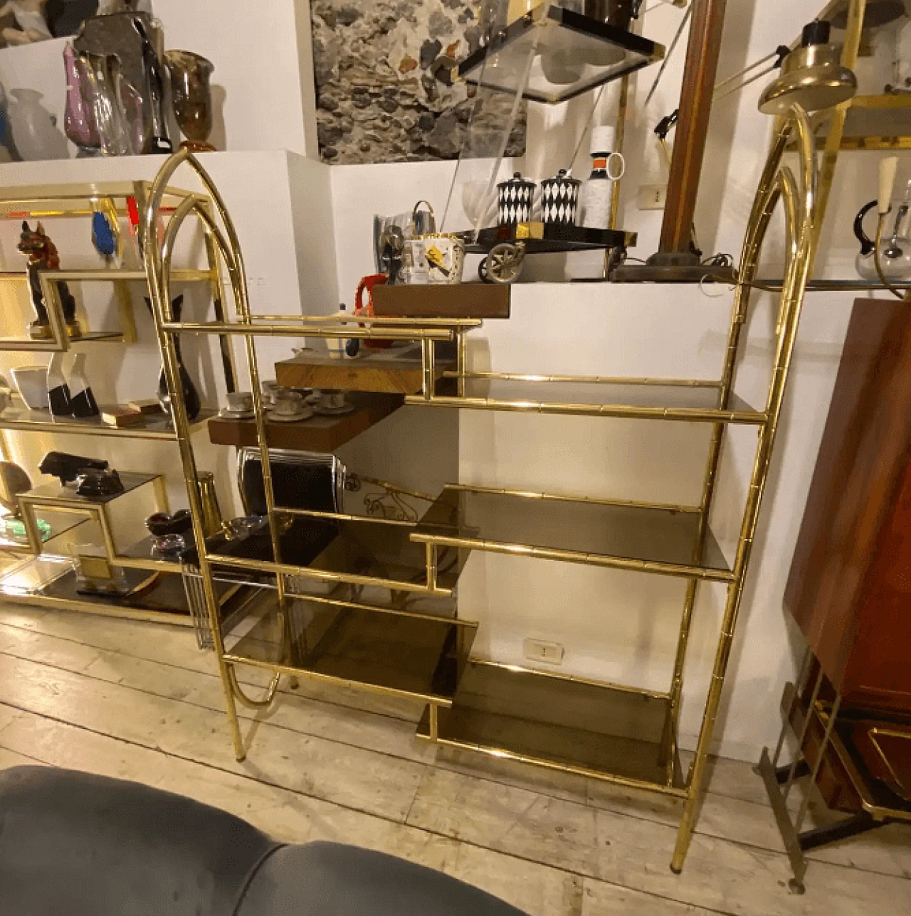 Brass and smoked glass bookcase, 1960s 12