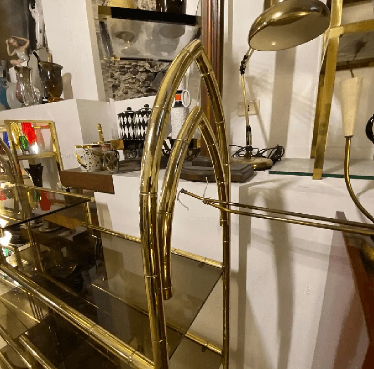 Brass and smoked glass bookcase, 1960s 14