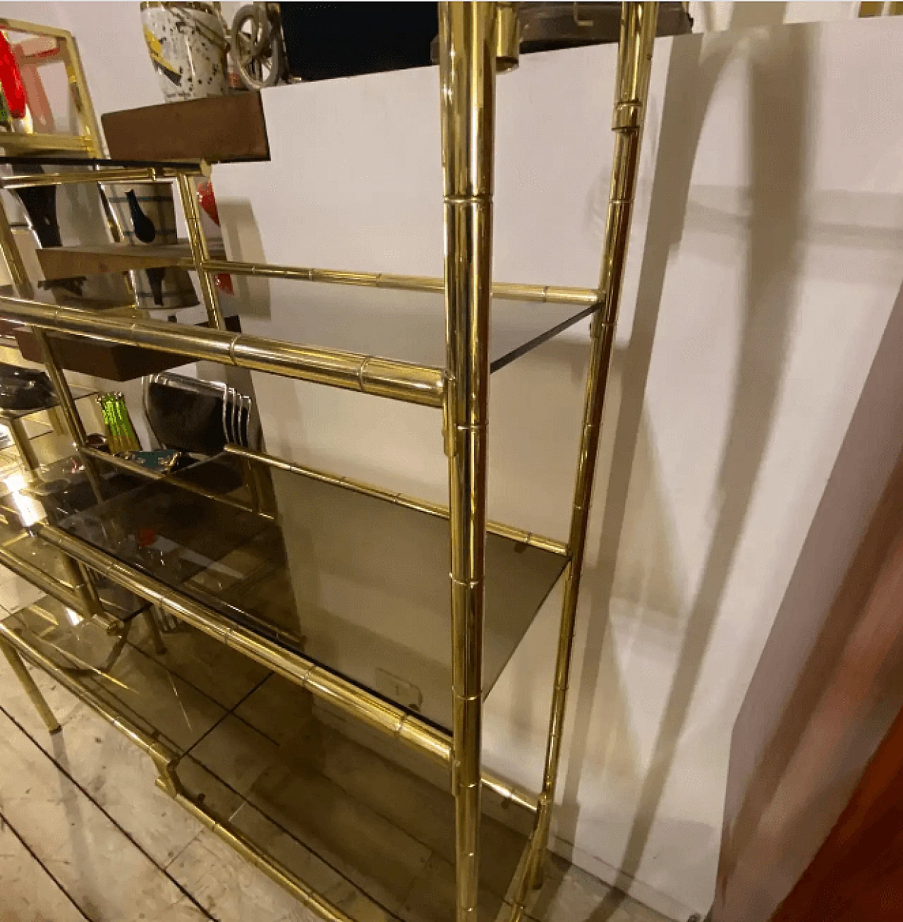 Brass and smoked glass bookcase, 1960s 15