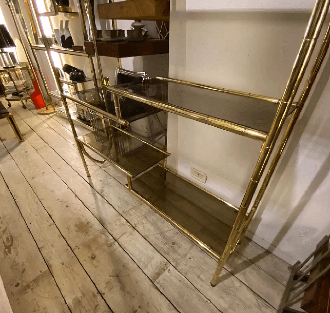 Brass and smoked glass bookcase, 1960s 16