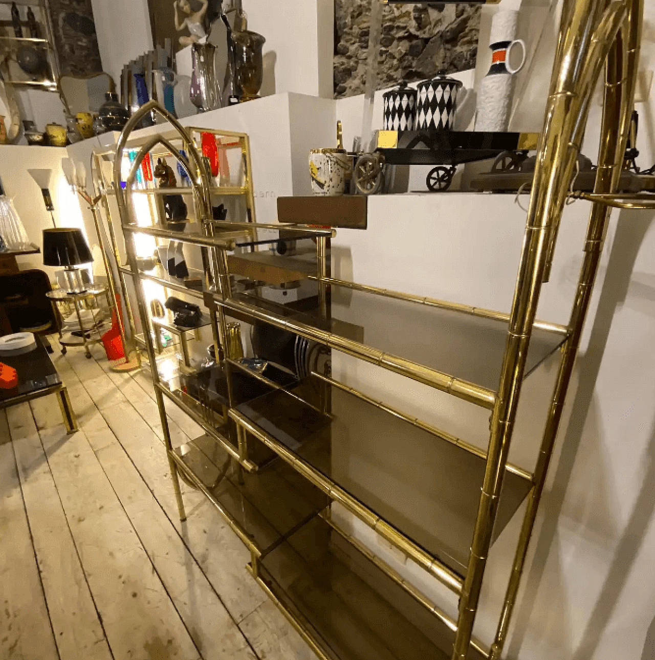 Brass and smoked glass bookcase, 1960s 17
