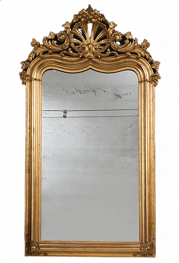 Specchiera in stile Luigi Filippo in legno dorato e intagliato, '800