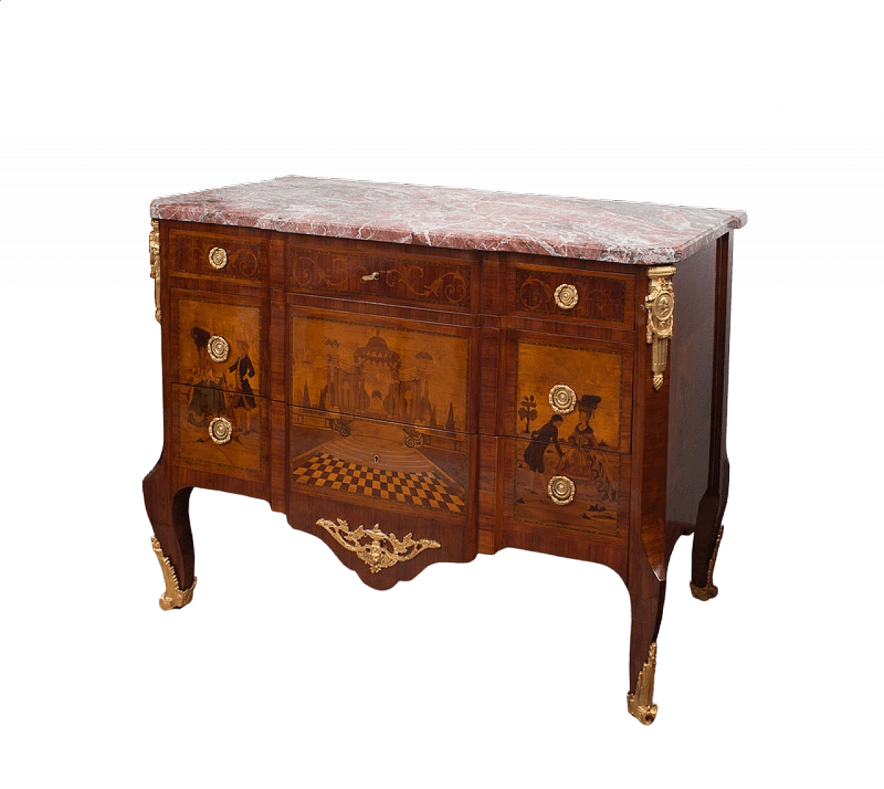 Cassettone in stile Napoleone III in legno con piano in marmo, '800 9