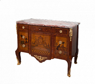 Napoleon III style wooden chest of drawers with marble top, 19th century