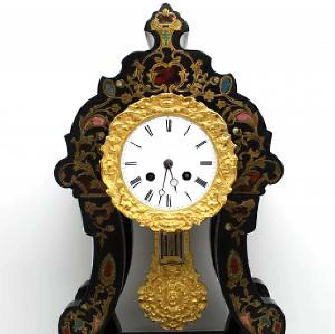Orologio a pendolo in legno e madreperla in stile Napoleone III, '800 5