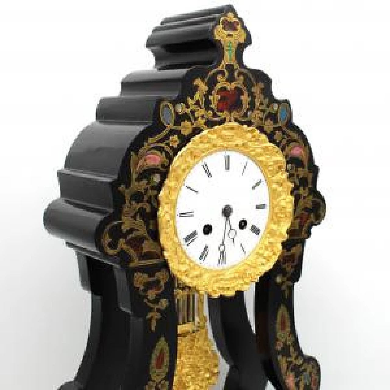 Orologio a pendolo in legno e madreperla in stile Napoleone III, '800 6