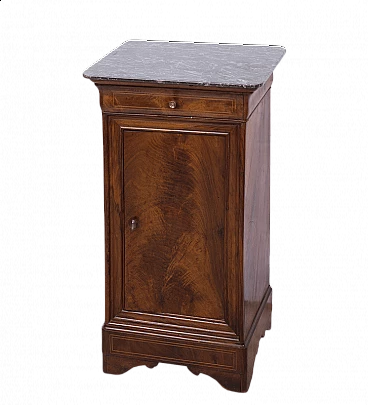 Louis Philippe style bedside table in mahogany feather with marble top, 19th century