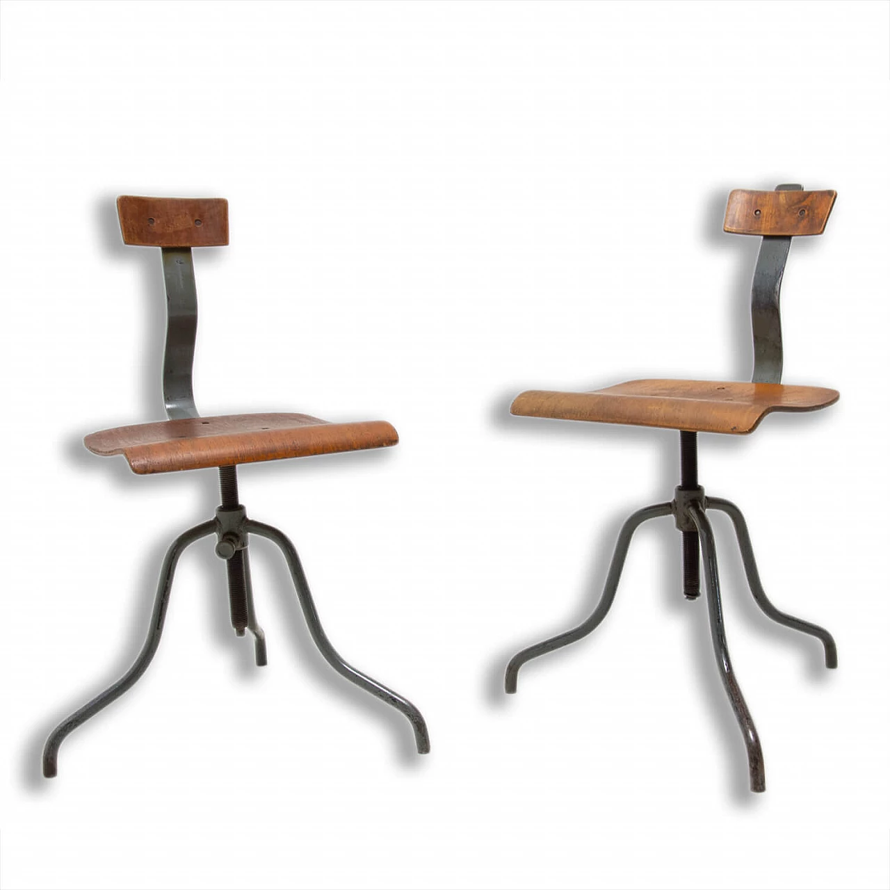 Pair of industrial adjustable desk chairs, 1960s 1