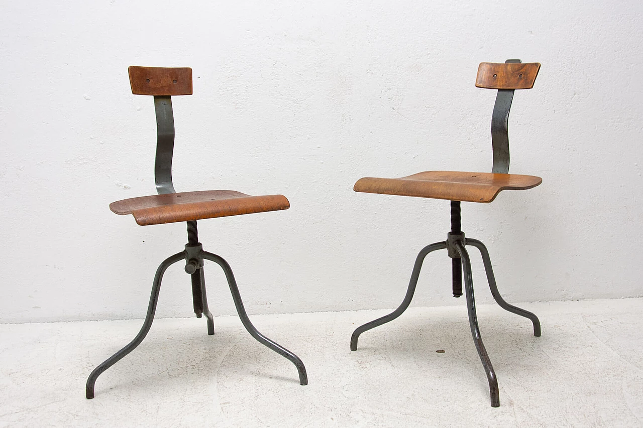 Pair of industrial adjustable desk chairs, 1960s 2