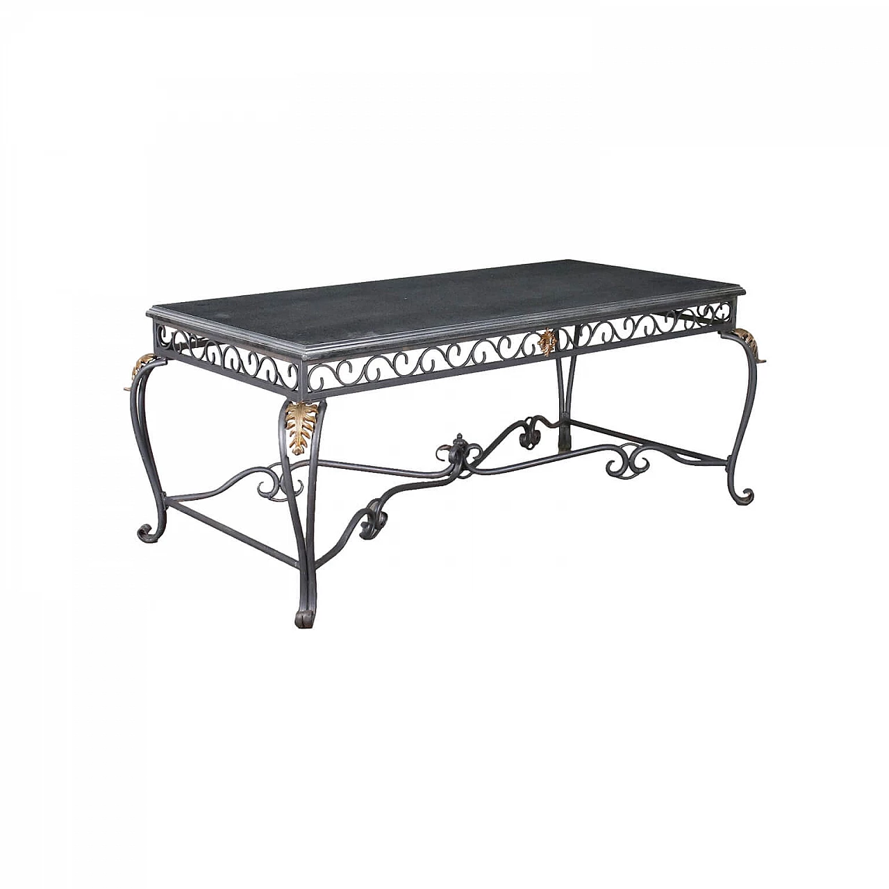 Wrought iron table with wooden top, 20th century 1