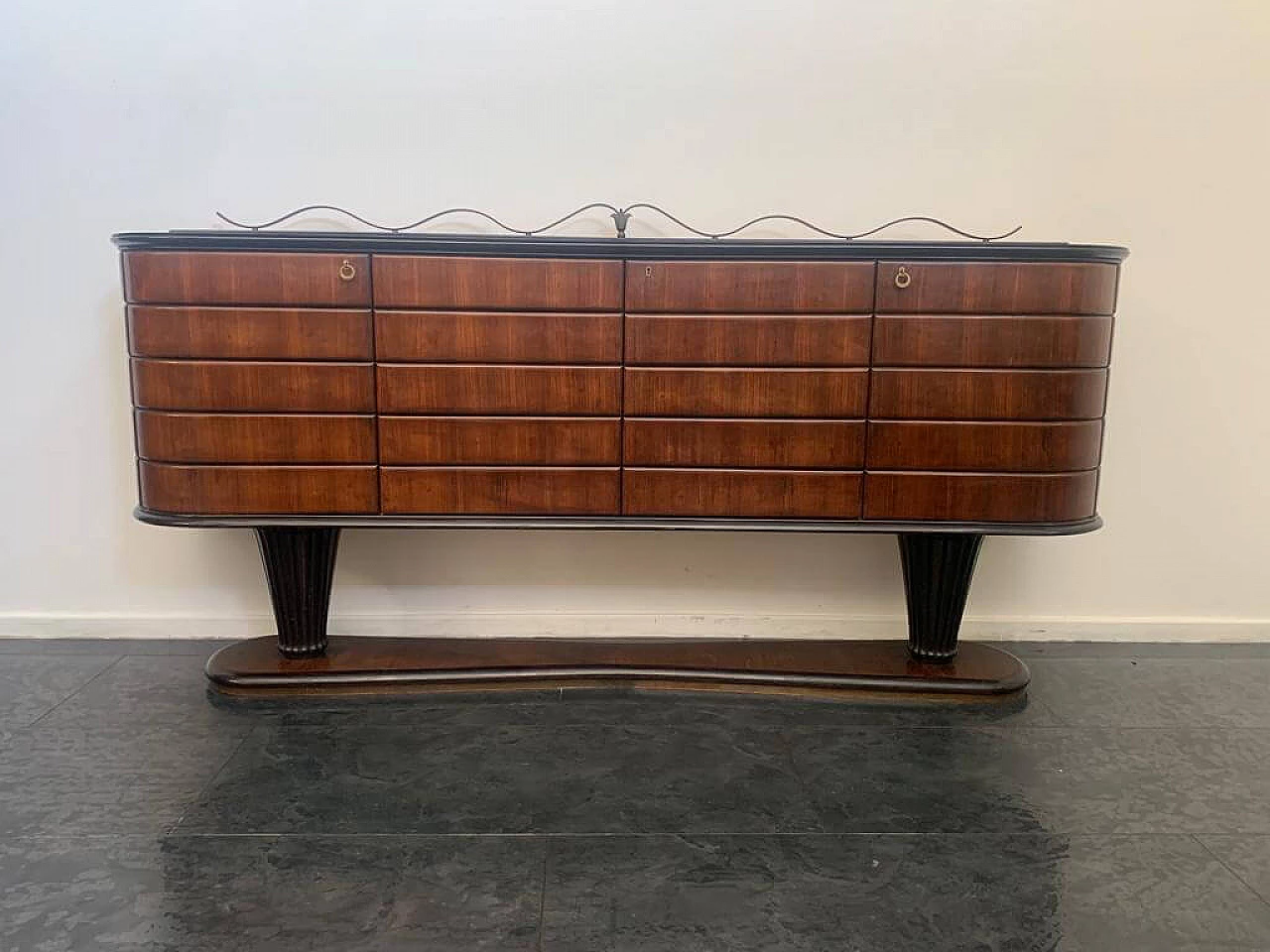 Sideboard in rosewood, mahogany and wrought iron, 1950s 1
