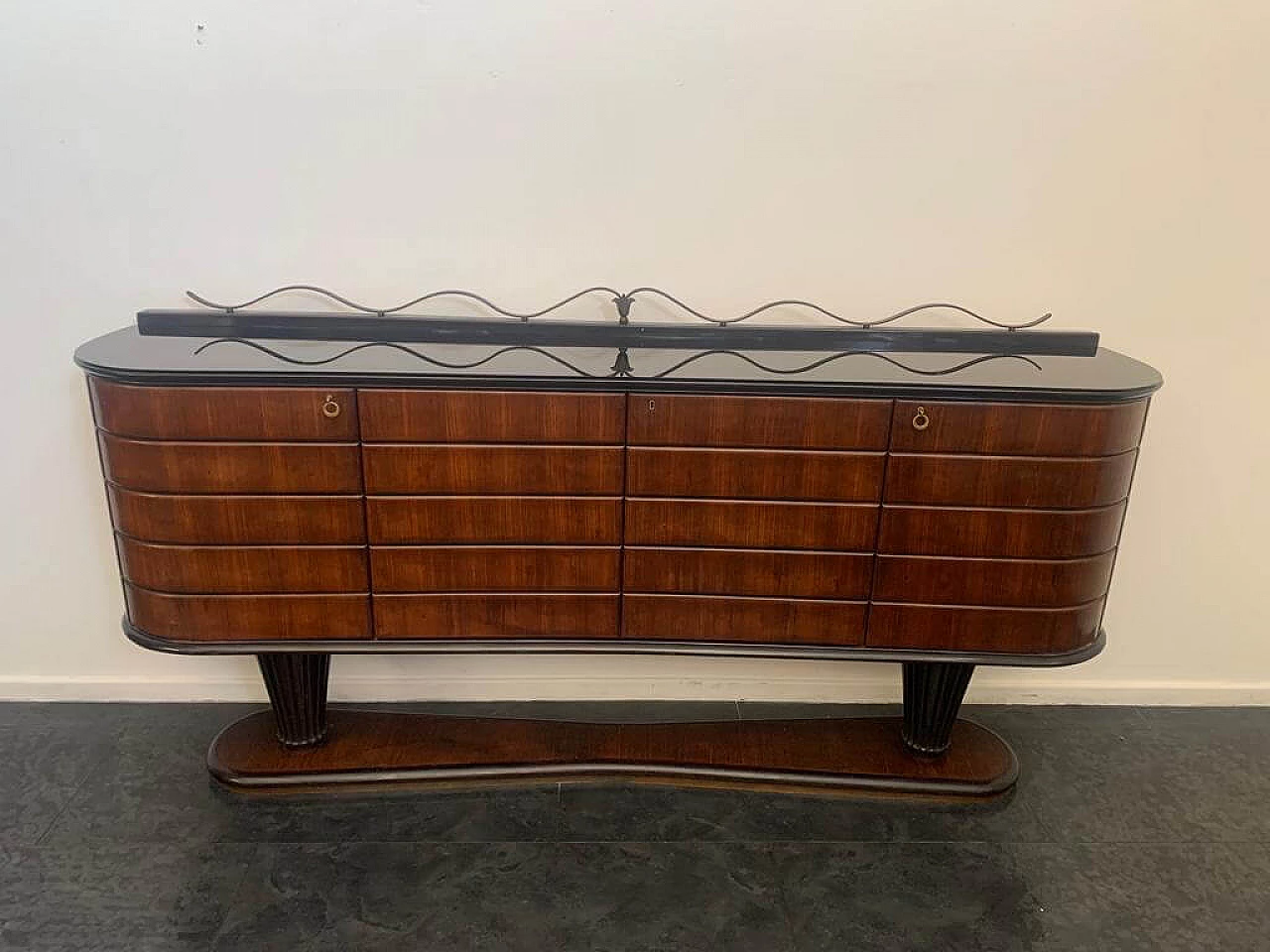 Sideboard in rosewood, mahogany and wrought iron, 1950s 2