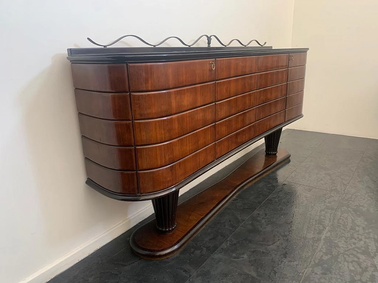 Sideboard in rosewood, mahogany and wrought iron, 1950s 4
