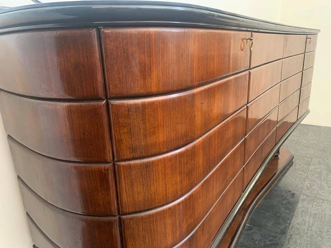 Sideboard in rosewood, mahogany and wrought iron, 1950s 5