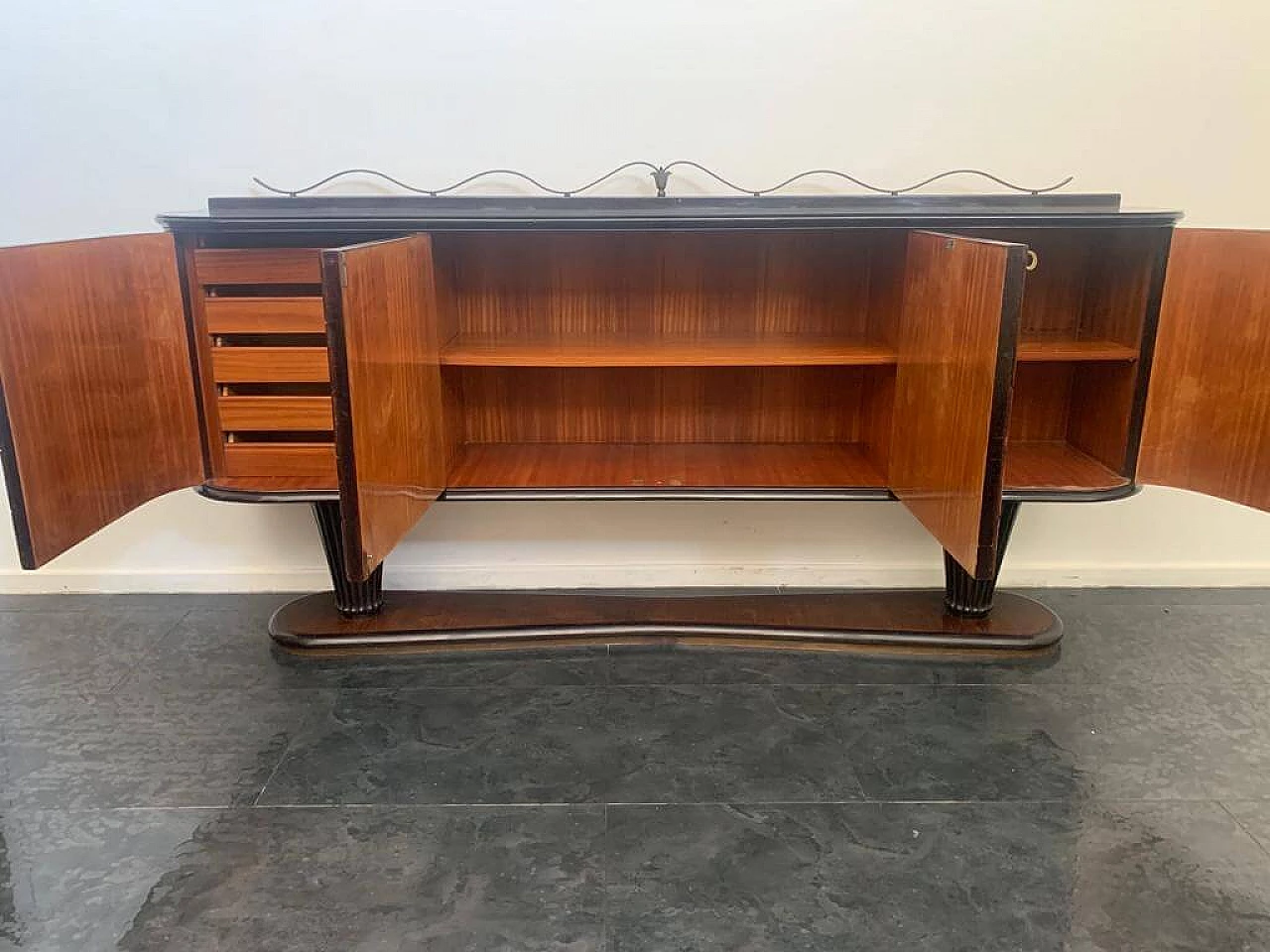 Sideboard in rosewood, mahogany and wrought iron, 1950s 12