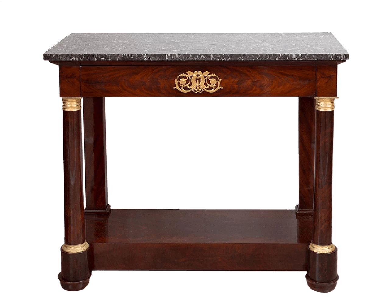 Empire-style mahogany feather console table with bronze inserts, 19th century 6