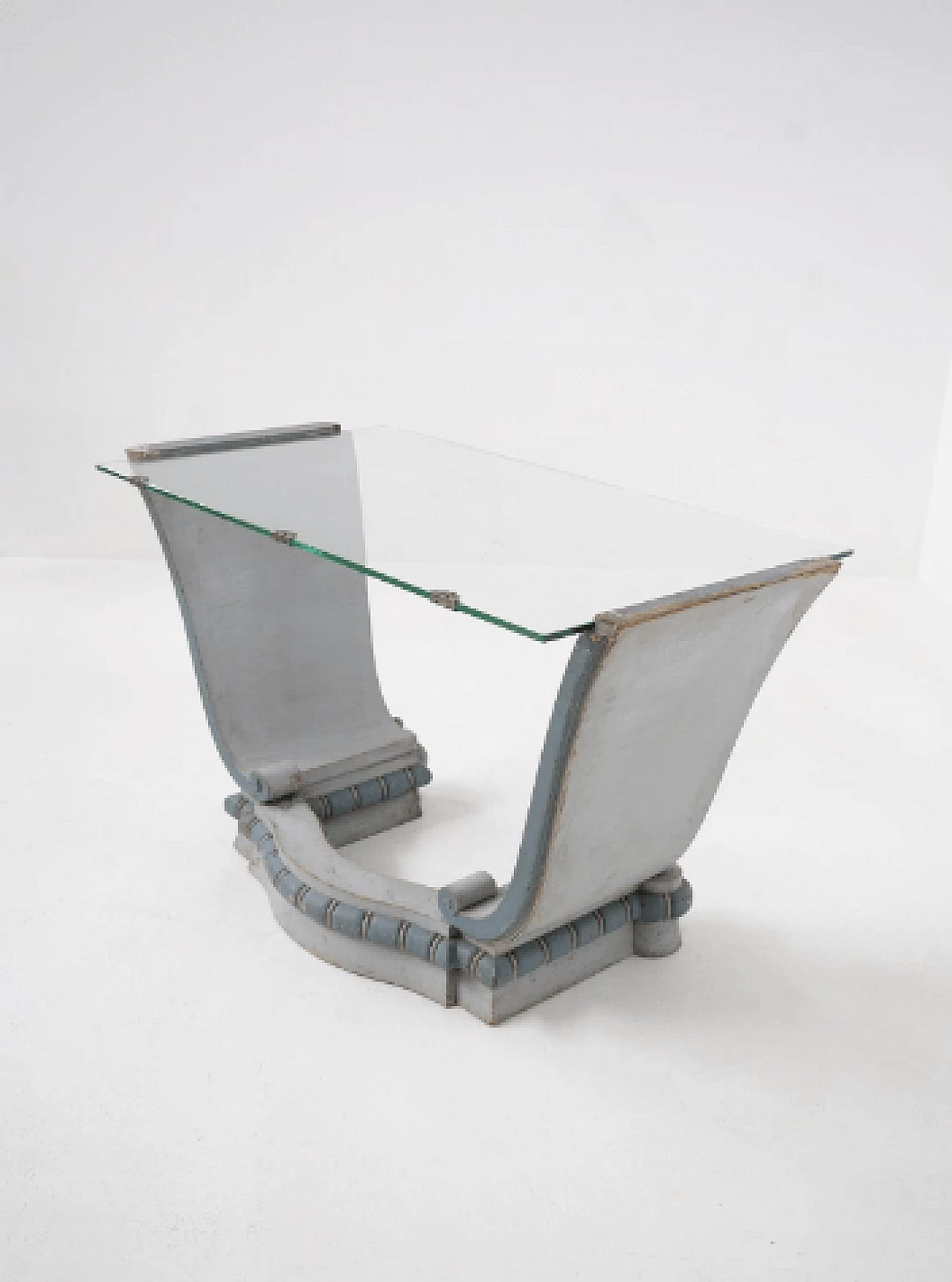 Wood and glass desk with armchair, 1930s 3