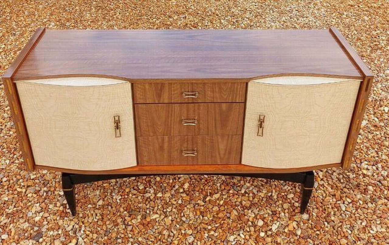 Credenza in legno e ottone, anni '50 1