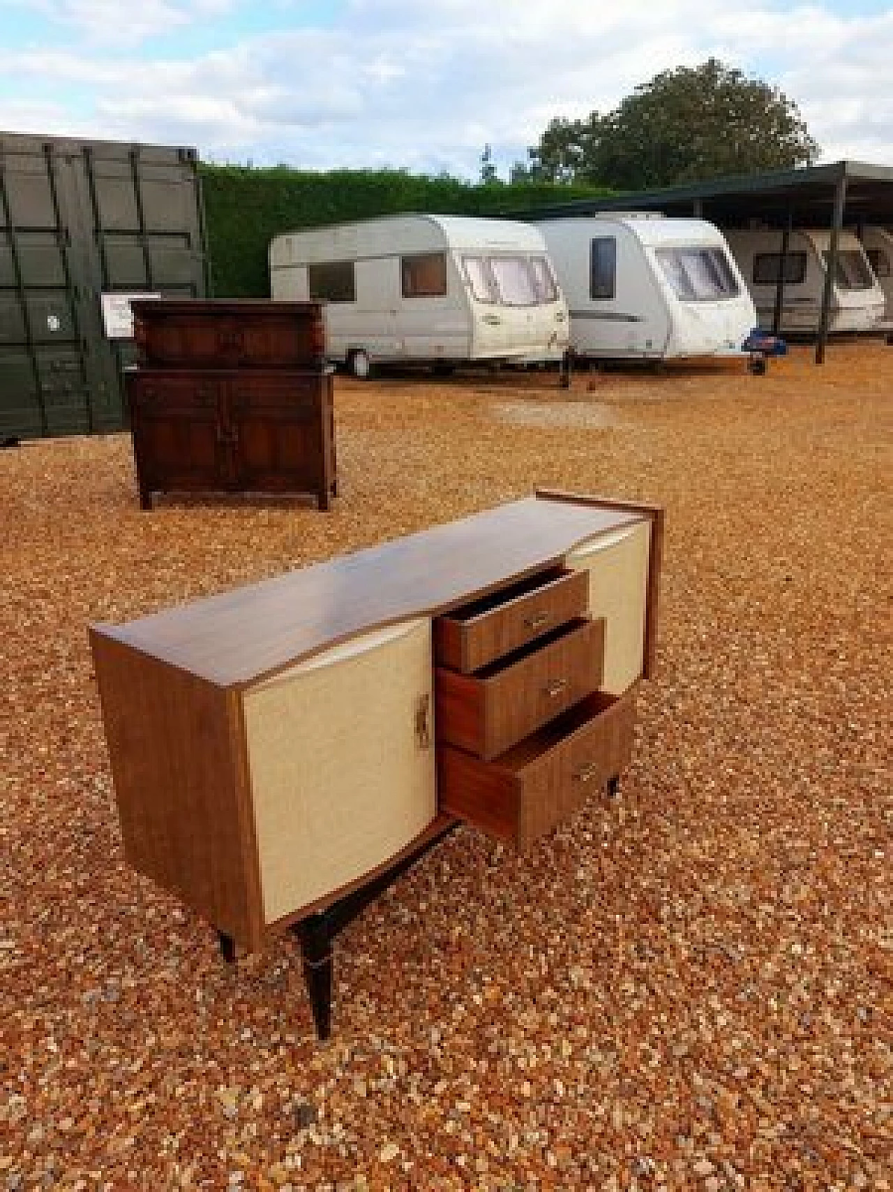 Credenza in legno e ottone, anni '50 5