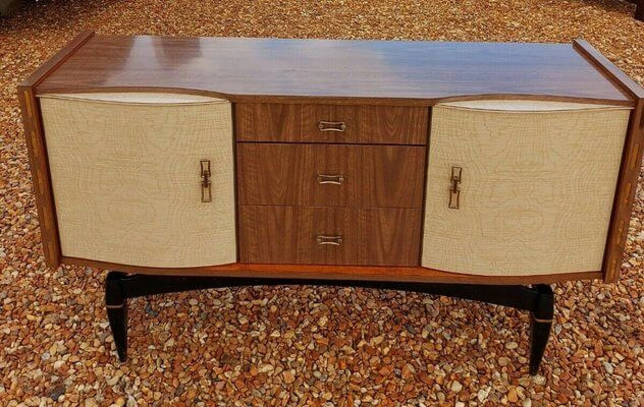 Credenza in legno e ottone, anni '50 6