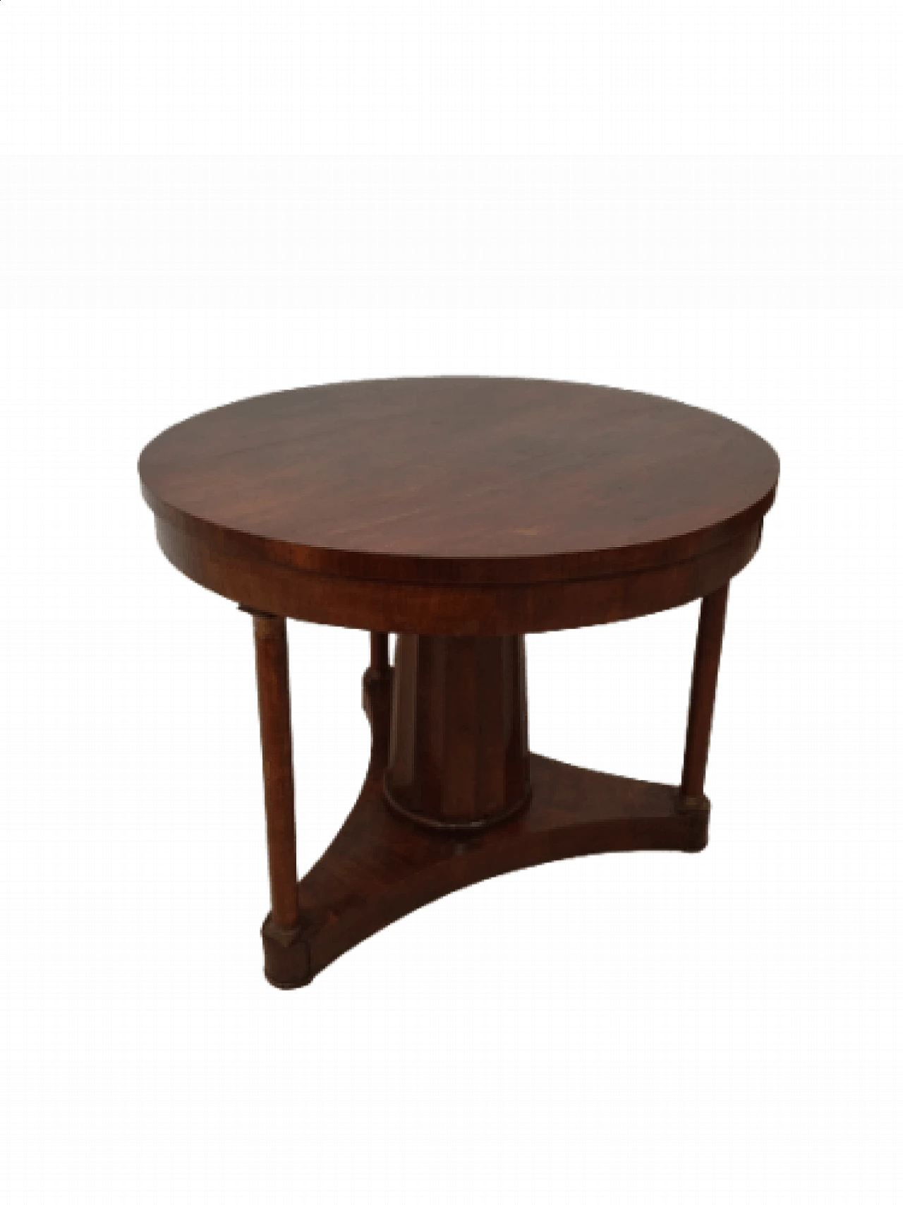 Round solid column walnut table in Empire style, 17th century 1