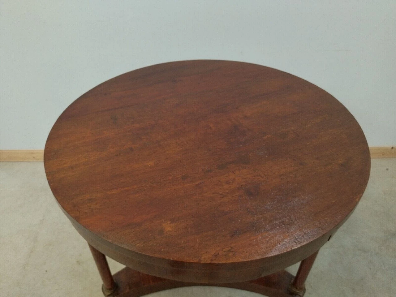 Round solid column walnut table in Empire style, 17th century 5