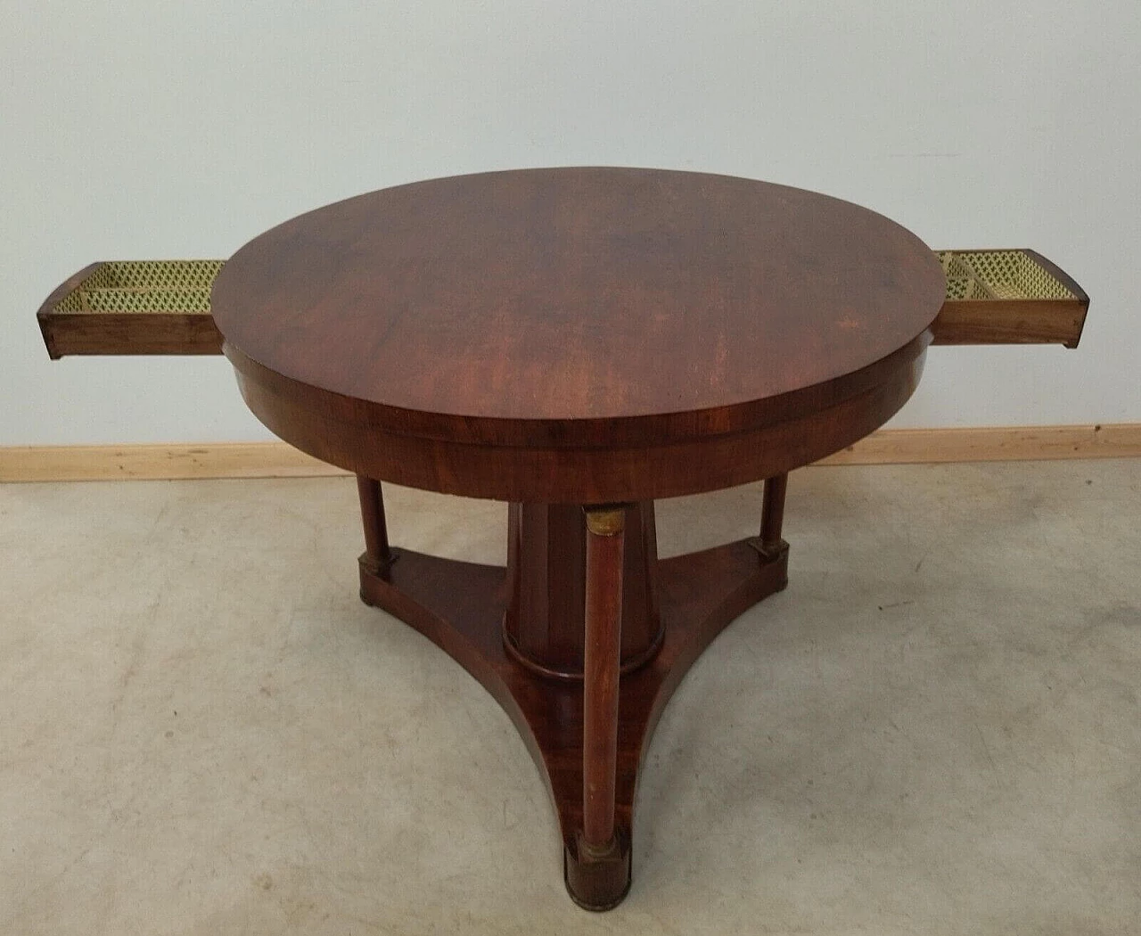 Round solid column walnut table in Empire style, 17th century 7