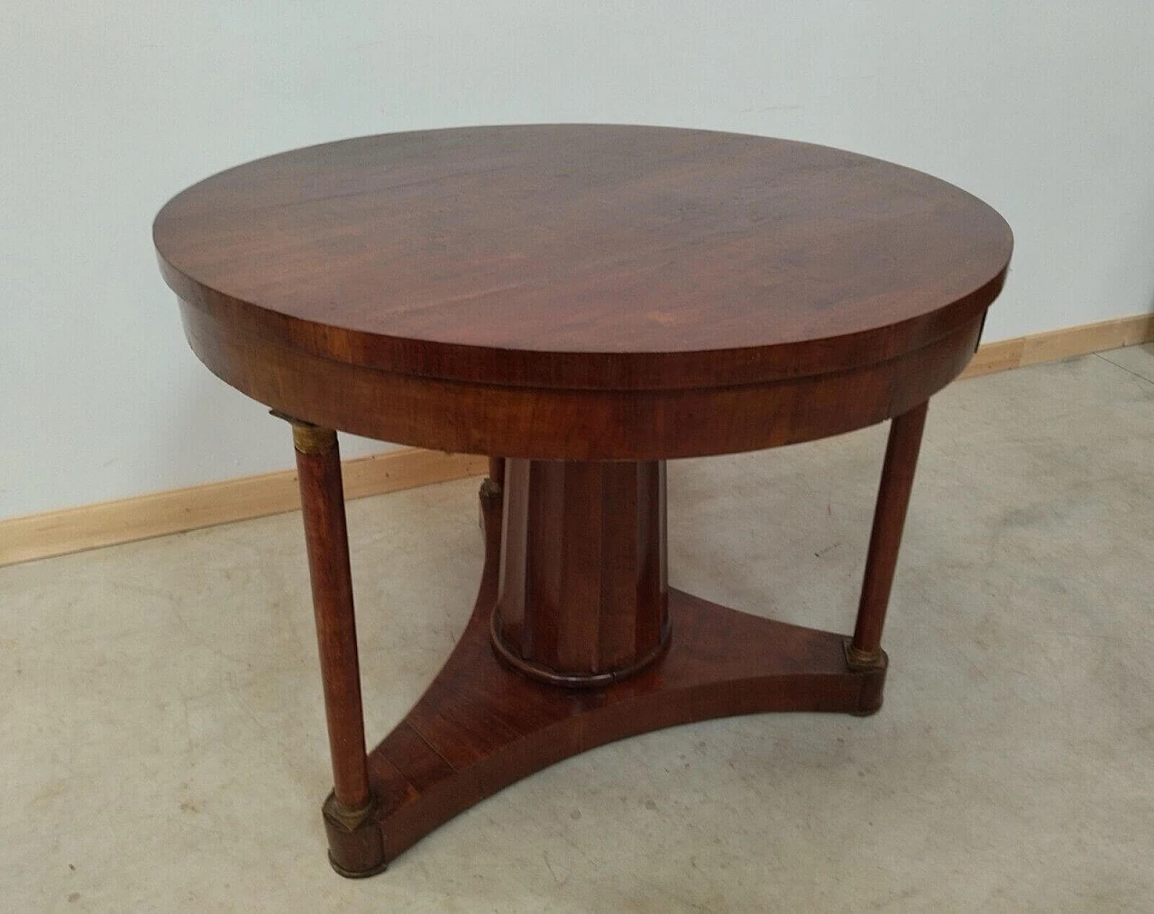 Round solid column walnut table in Empire style, 17th century 9