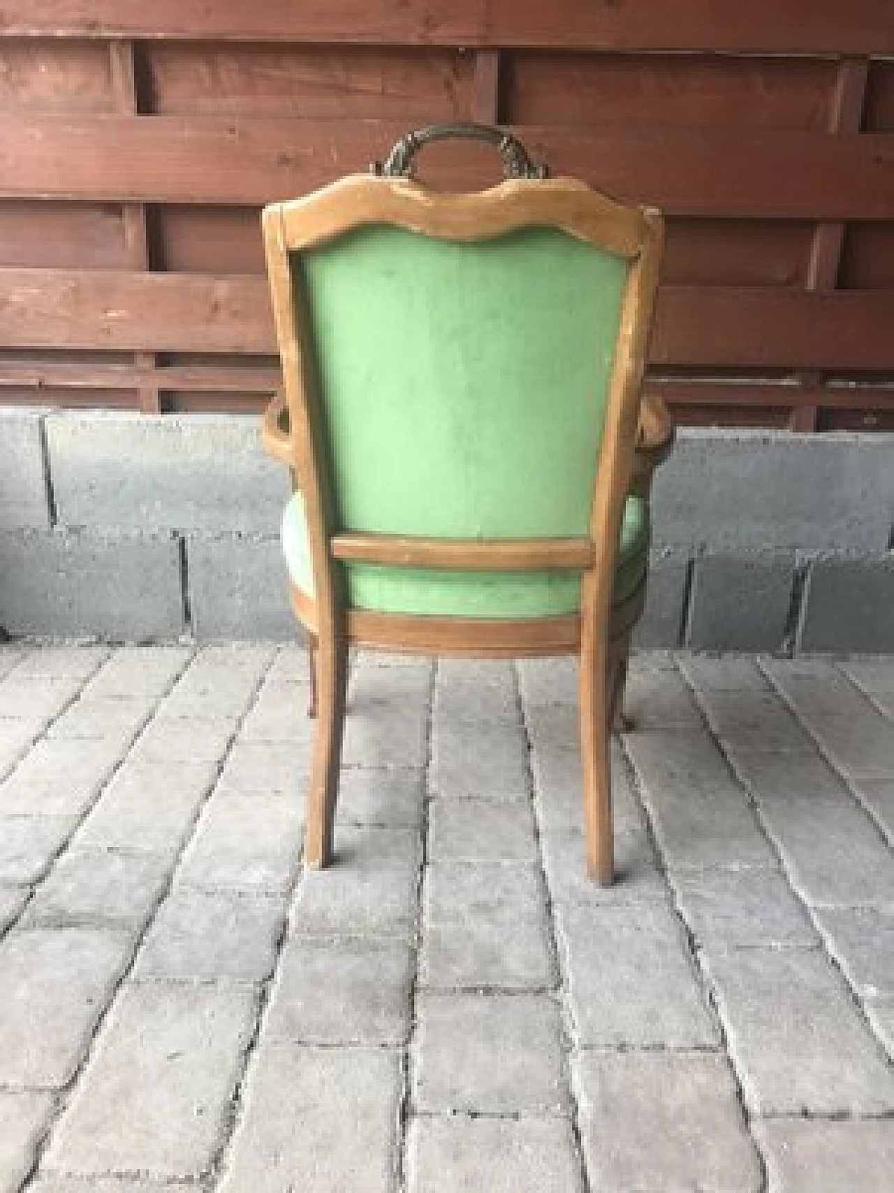French armchair in wood with green upholstery, early 1900s 2