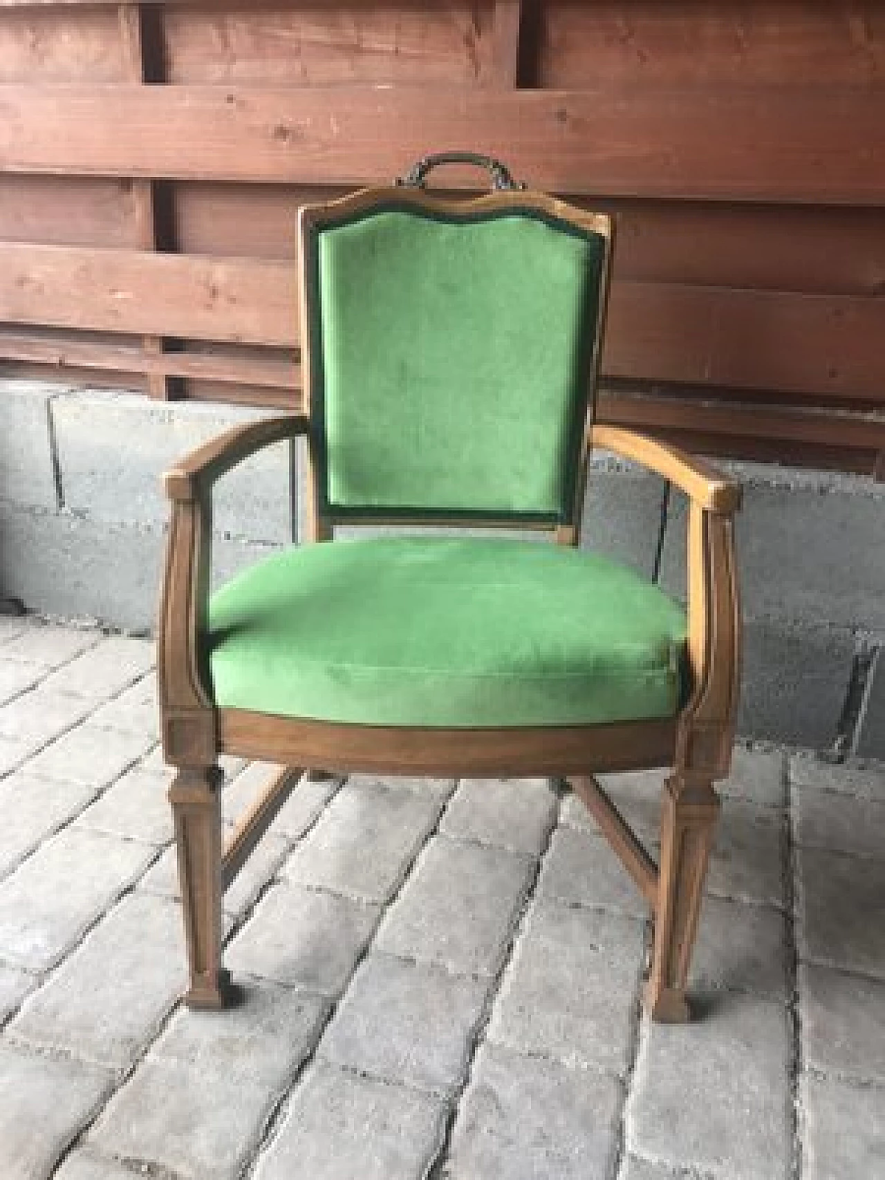 French armchair in wood with green upholstery, early 1900s 6