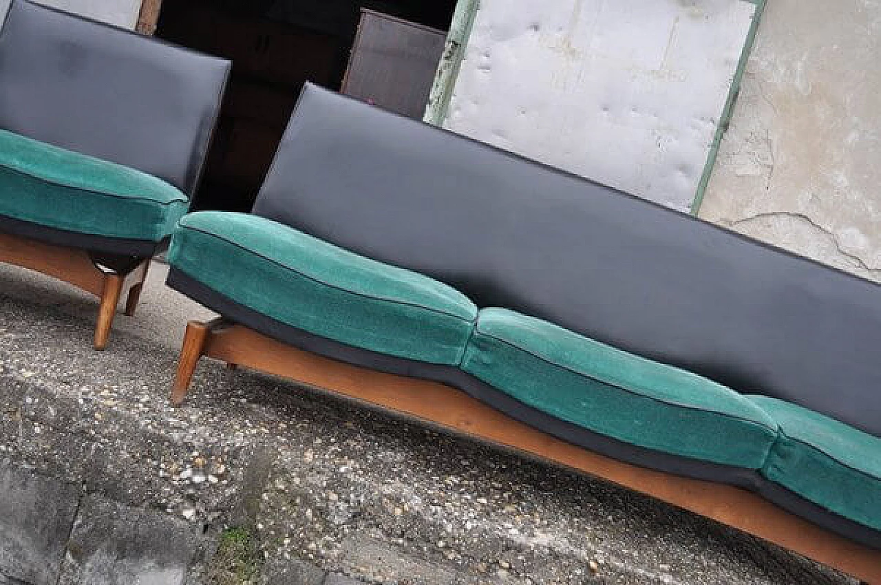 Pair of danish armchairs with sofa and ottoman, 1960s 5