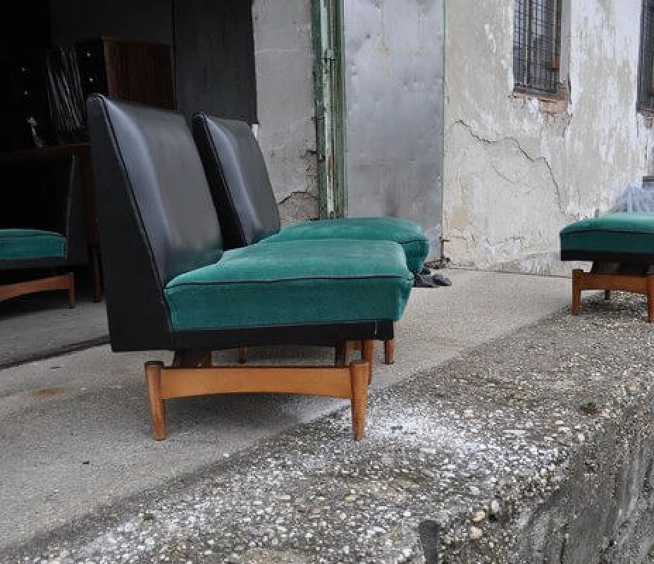 Pair of danish armchairs with sofa and ottoman, 1960s 8