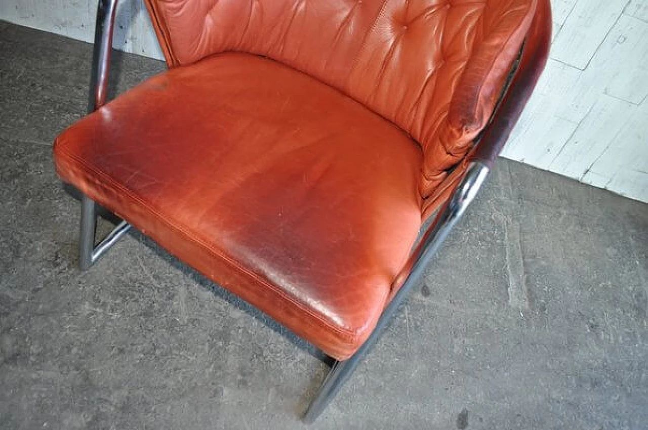 Poltrona in metallo con rivestimento in pelle, anni '70 4