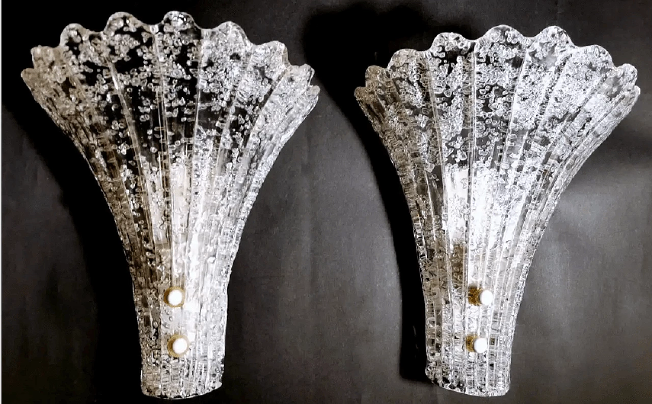 Pair of Murano glass wall sconces attributed to Venini, 1950s 3