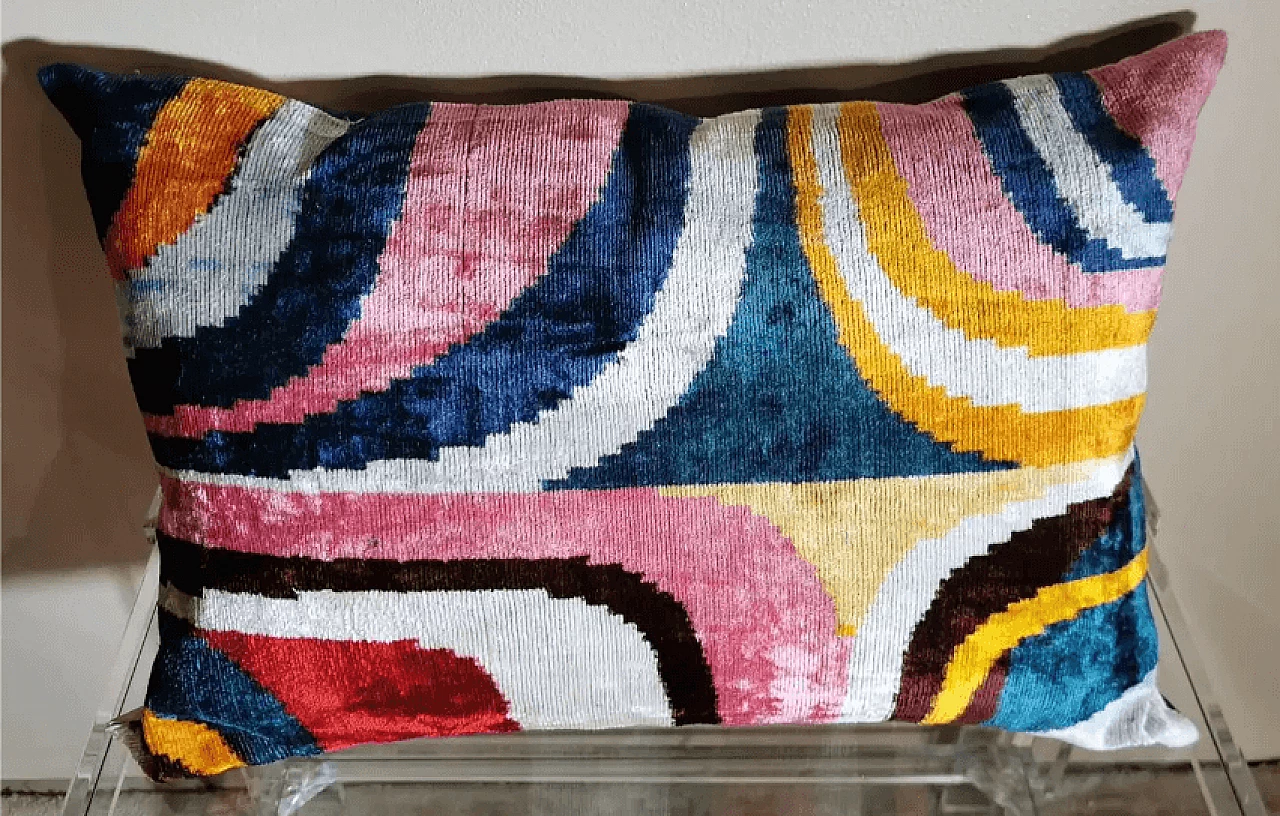 Handmade Ikat fabric rectangular pillow, 2000s 2