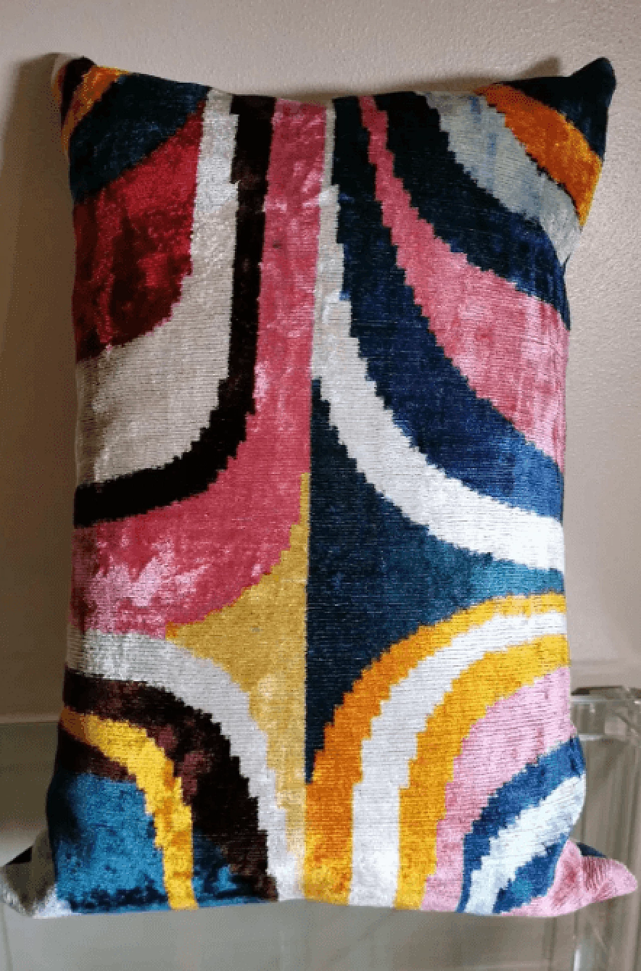 Handmade Ikat fabric rectangular pillow, 2000s 3