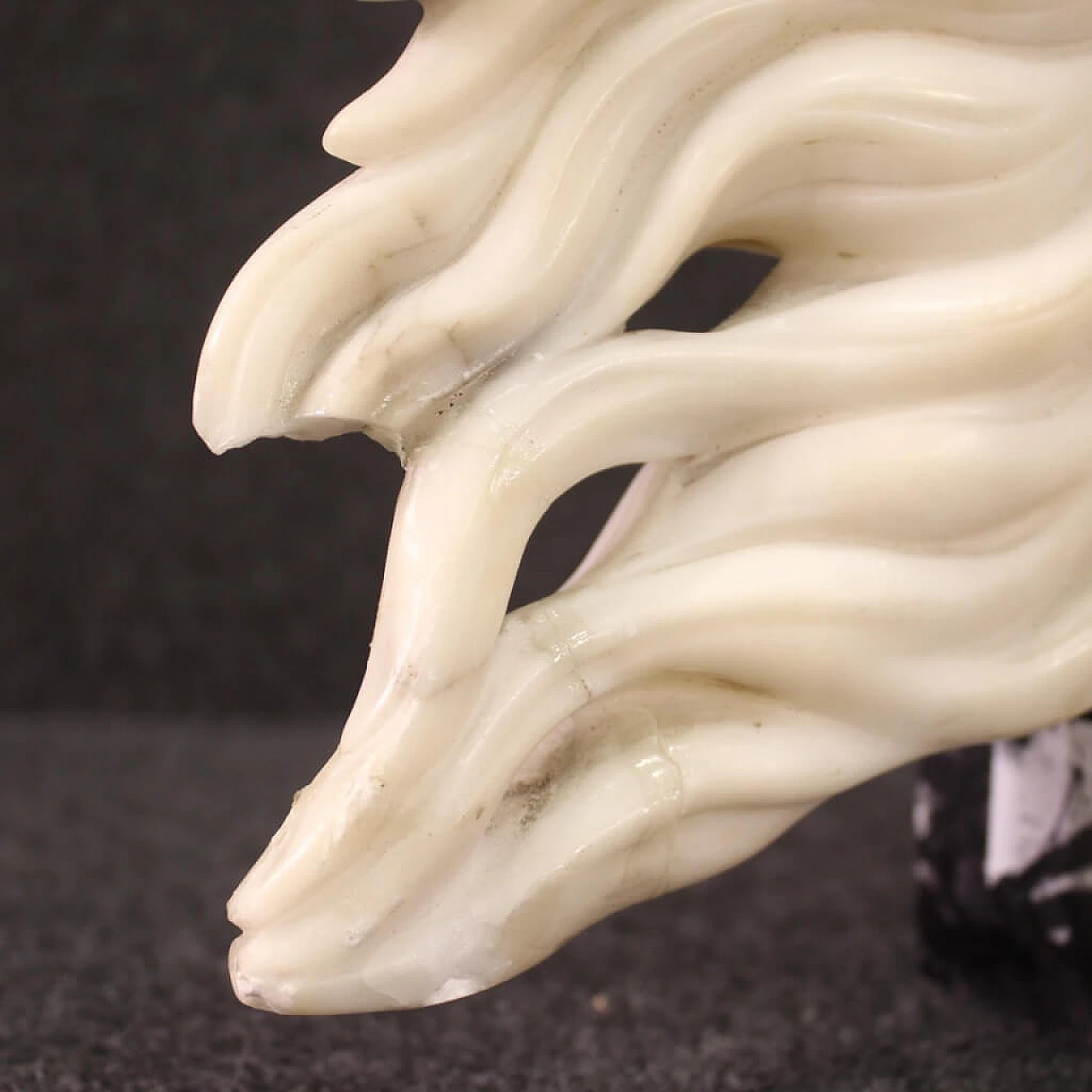 Horse head, white marble sculpture on black marble base 6