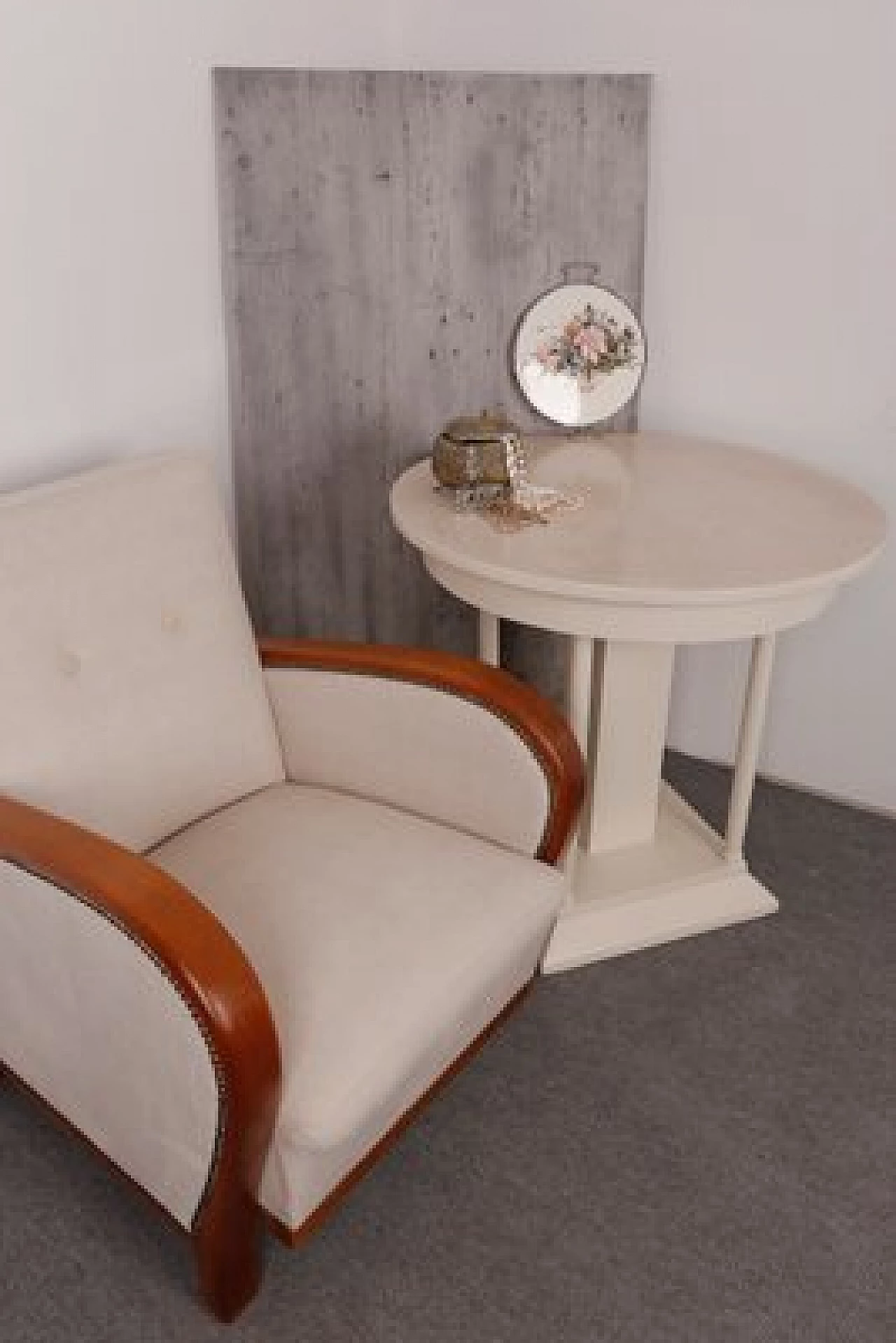 Hungarian Art Deco armchair with beige upholstery, 1930s 7