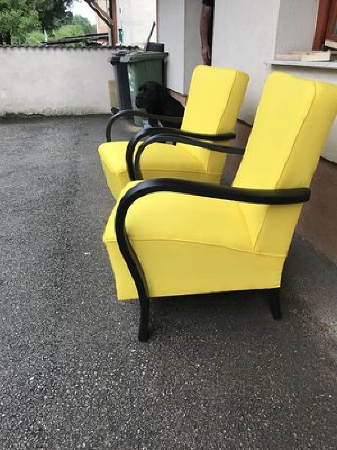 Pair of armchairs with yellow cotton upholstery, 1920s 2
