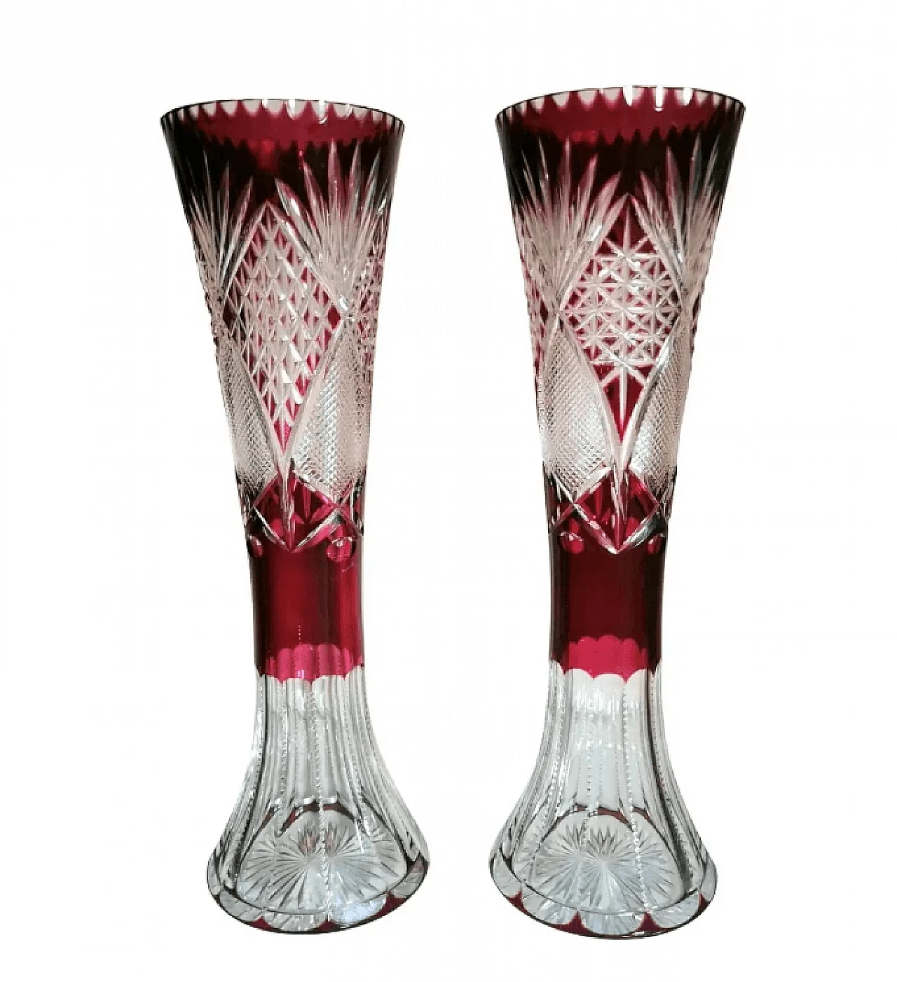 Pair of cut and ground lead crystal vases, 1950s 1