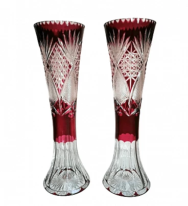 Pair of cut and ground lead crystal vases, 1950s