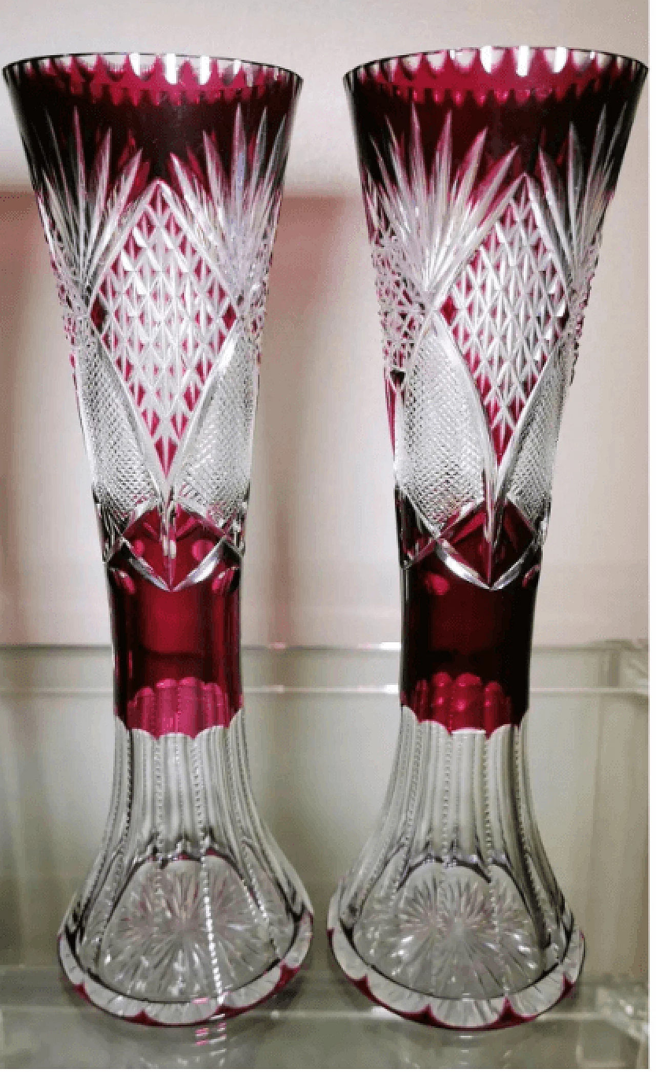 Pair of cut and ground lead crystal vases, 1950s 3