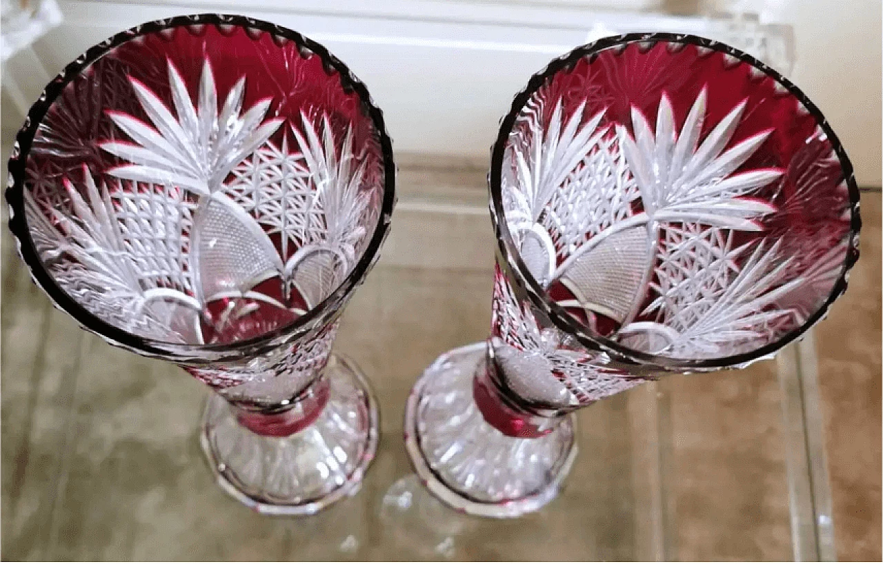 Pair of cut and ground lead crystal vases, 1950s 9