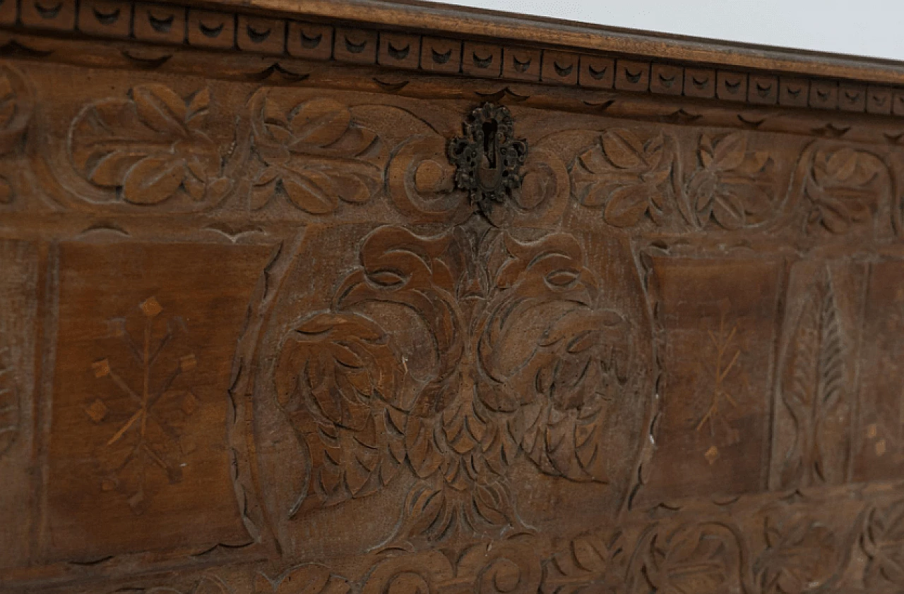 Late Renaissance walnut chest, 1500s. 6